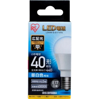 LED 전구 E17 광배광 40형 상당 주백색 LDA4NGEI74T5 아이리스오야마