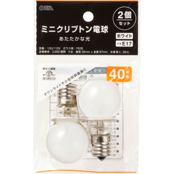 OHM 미니 크립톤 전구 40W형 화이트 110V/36WW/2P 오무 전기