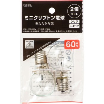 OHM 미니 크립톤 전구 60W형 클리어 2P 110V/54W C/2P A 옴전기