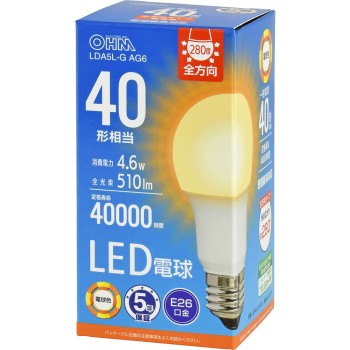 OHM LED 전구 전방향 40W형 전구색 옴전기