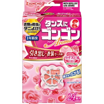 곤곤 아로마 의류 방충제 서랍·의상 케이스용 리치 플로럴 향 (1년 방충·방곰팡이·진드기 방지) 24개 다이니혼죠추기쿠