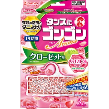 곤곤 아로마 의류 방충제 클로젯용 리치 플로럴향 (1년 방충·방곰팡이·진드기 퇴치) 3개 다이니폰 제충국