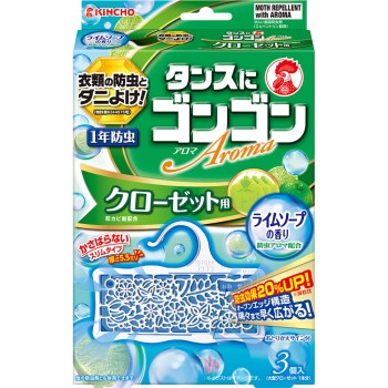 곤곤 아로마 의류 방충제 옷장용 라임 소프향 1년 방충·방곰팡이·진드기 방지 3개 다이니혼 제충국