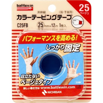 배틀윈 컬러테이핑테이프 비신축타입 25mm폭 베이지 C-25FB 니치반