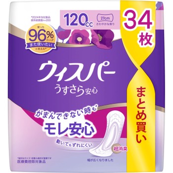 위스퍼 얇은 사라 안심 많을 때도 안심용 120cc 34매 P&G 재팬