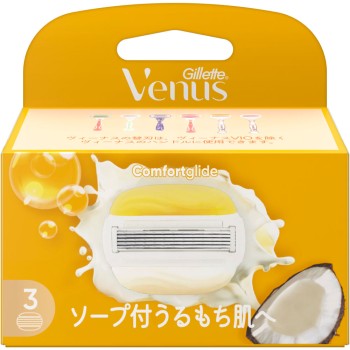 질레트 비너스 컴포트 글라이드 촉촉 탱탱피부로 코코넛 향 소프포함 교체날 교체날3개입 P&G재팬