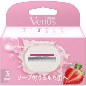질레트 비너스 컴포트 글라이드 촉촉 탱탱피부로 딸기밭 향 소프포함 교체날 교체날3개입 P&G재팬