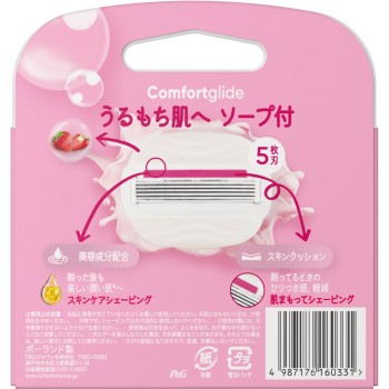 질레트 비너스 컴포트 글라이드 촉촉 탱탱피부로 딸기밭 향 소프포함 교체날 교체날3개입 P&G재팬