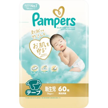 팸퍼스 첫 피부에 최고 테이프 슈퍼 점보 신생아 60매 P&G재팬