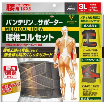 반테린 서포터 요추 코르셋 블랙 3L 코와